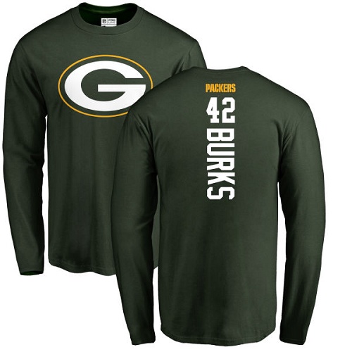 Men Green Bay Packers Green #42 Burks Oren Backer Nike NFL Long Sleeve T Shirt->green bay packers->NFL Jersey